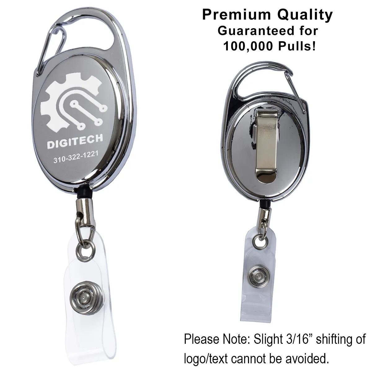"PATASKALA" 30" Cord Shiny Chrome Finish Solid Metal Retractable Badge Reel and Badge Holder with Laser Imprint (Patent D539,122) - product view 1