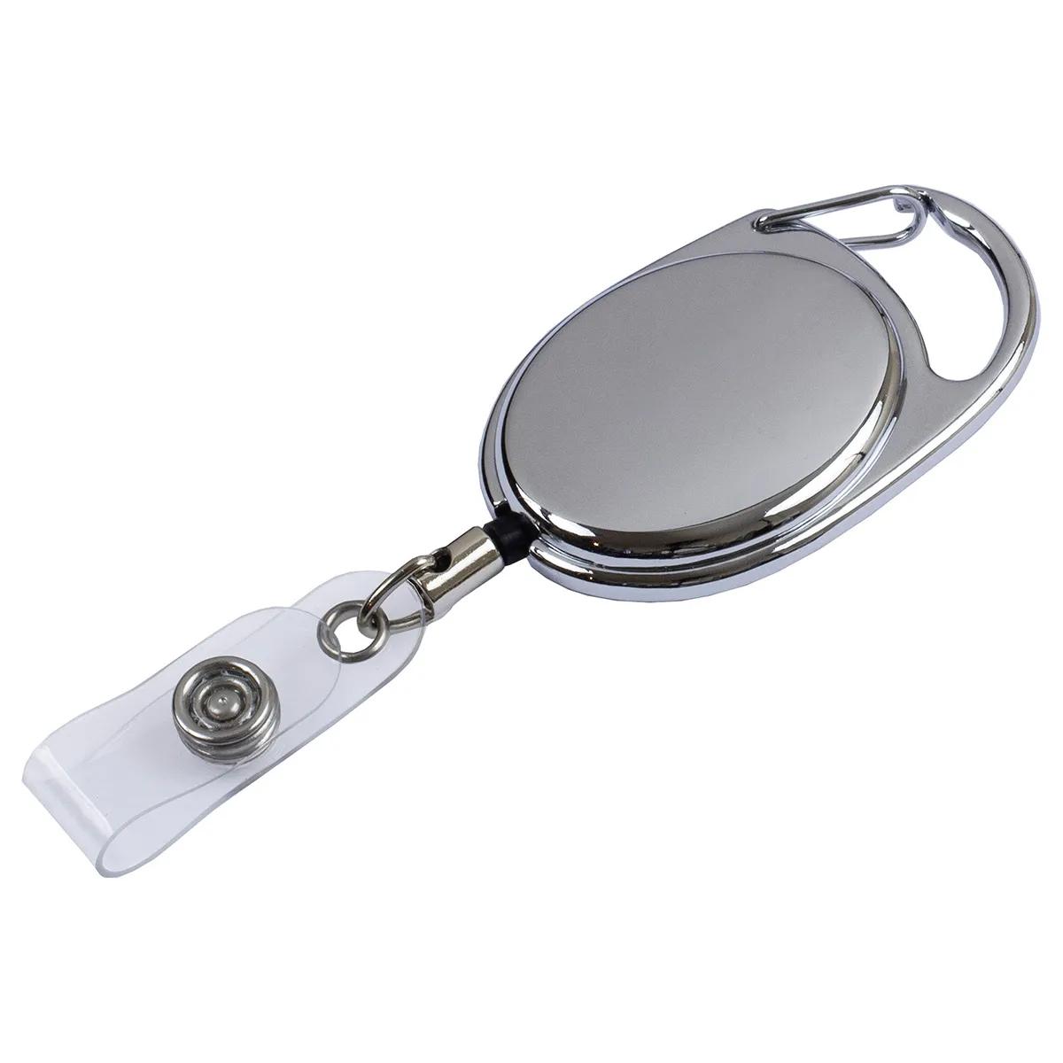Badge Reel Retractable Chrome Metal Laser Engraved - 1.375 x 2 in - product view 5