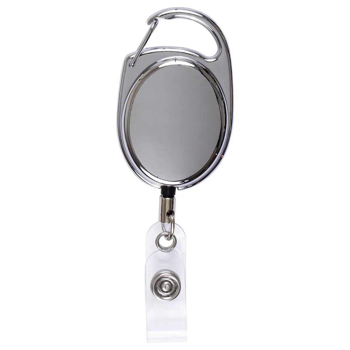 Badge Reel Retractable Chrome Metal Laser Engraved - 1.375 x 2 in - product view 6