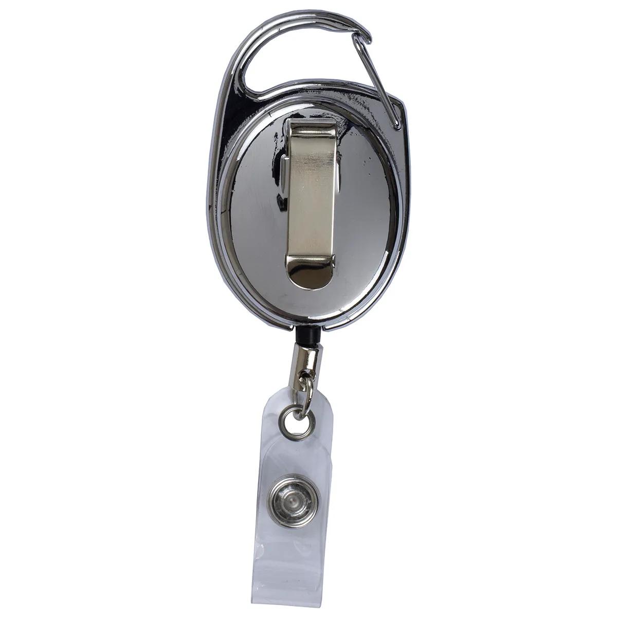Badge Reel Retractable Chrome Metal Laser Engraved - 1.375 x 2 in - product view 7