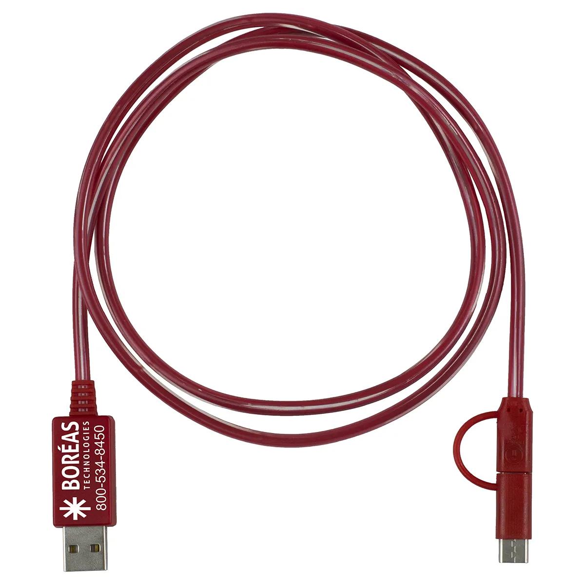 Phone Charging Cable 3-in-1 LED Lighted Type C Adapter - 40 in - product view 2