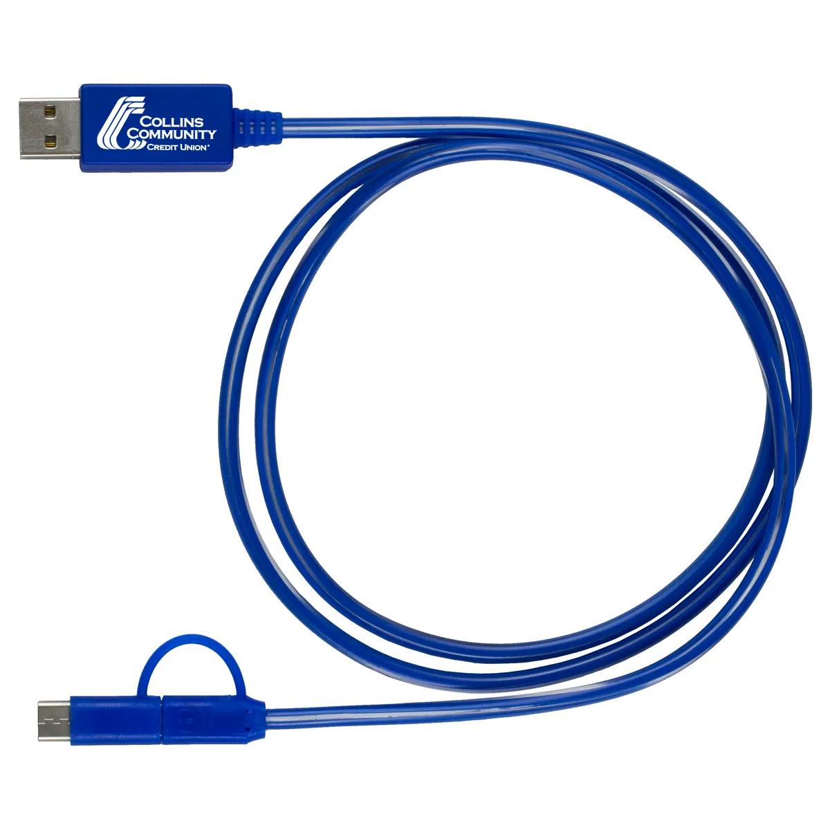 Phone Charging Cable 3-in-1 LED Lighted Type C Adapter - 40 in - product view 6