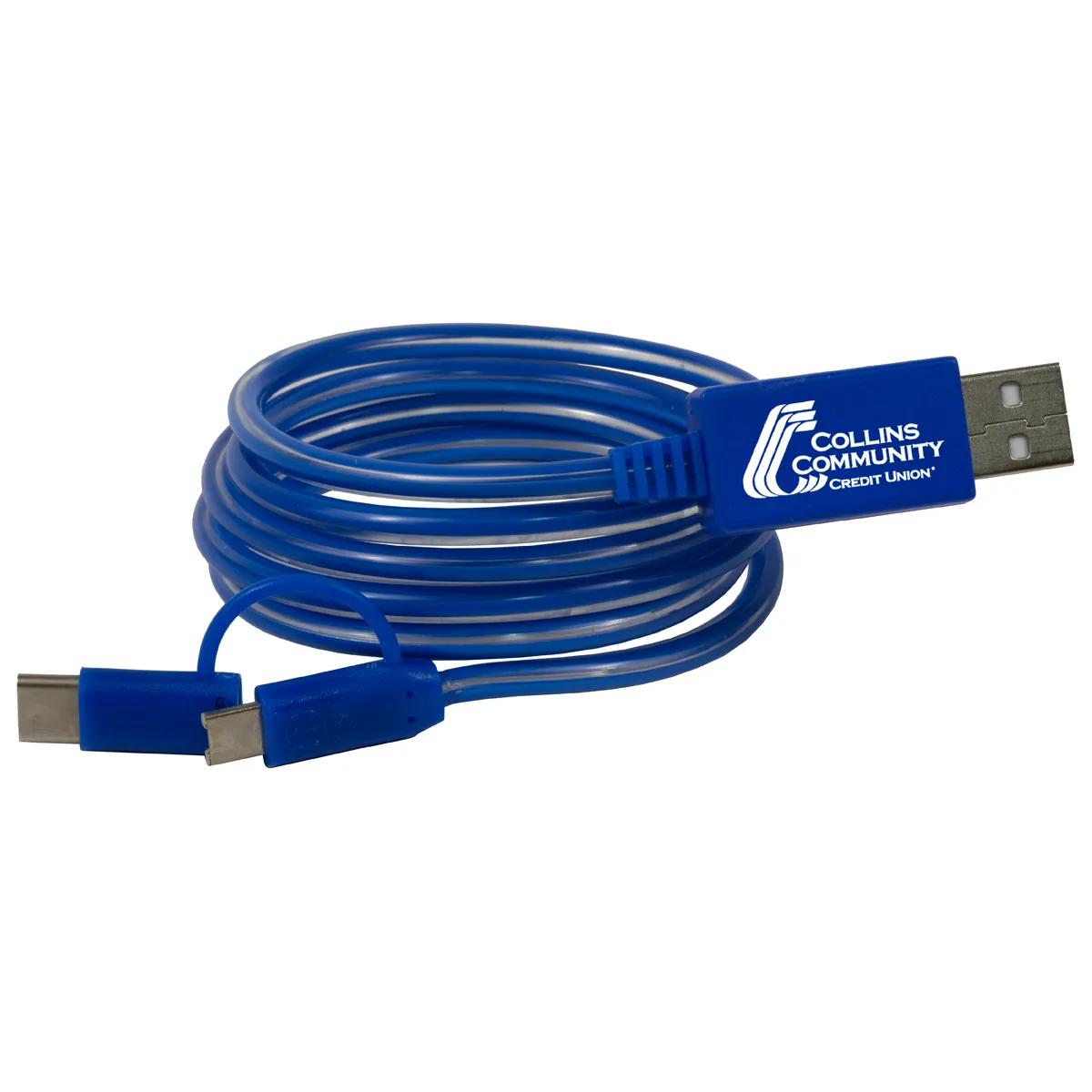 Phone Charging Cable 3-in-1 LED Lighted Type C Adapter - 40 in - product view 7