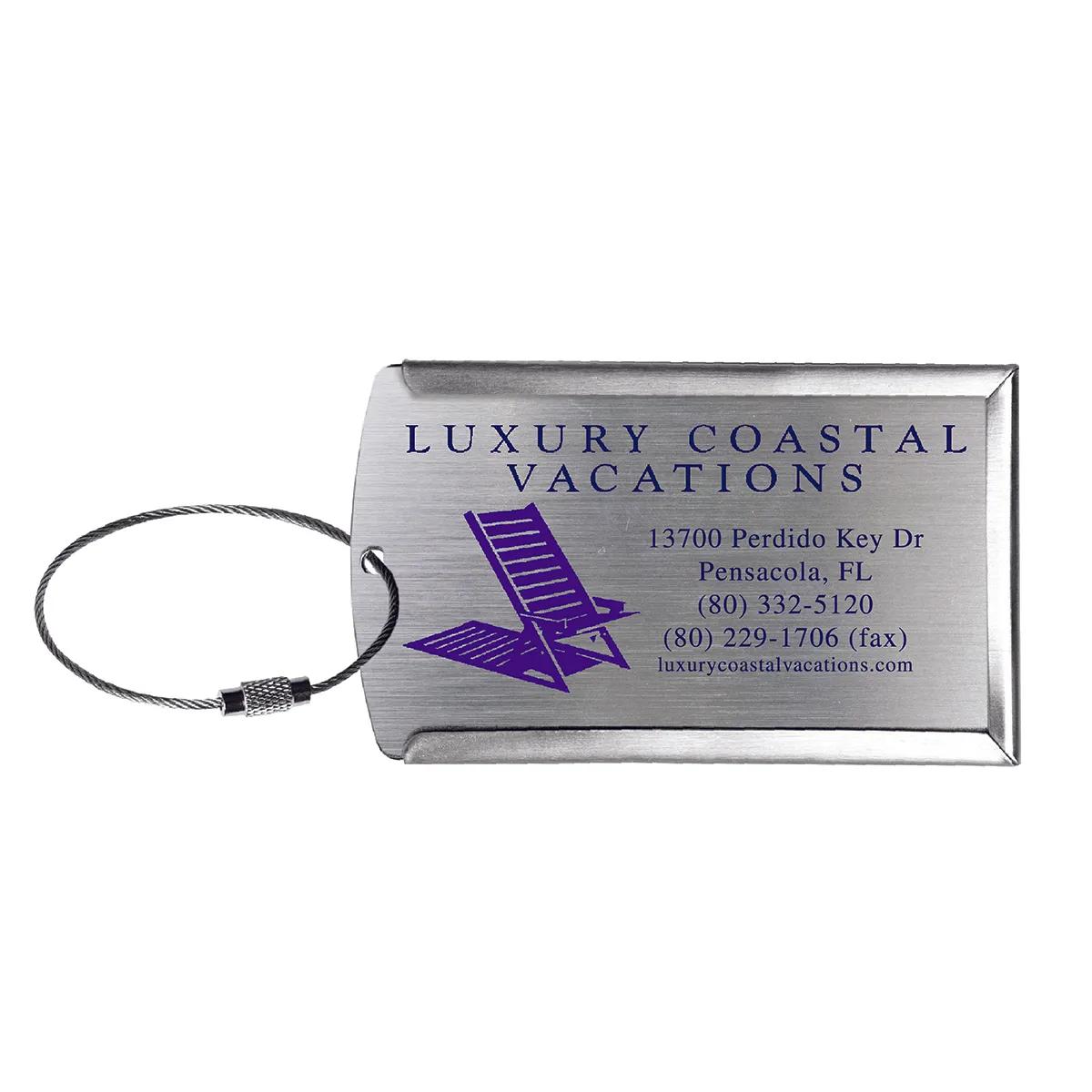 Luggage Tag Brushed Stainless Steel Metal Cord - 4.25 in