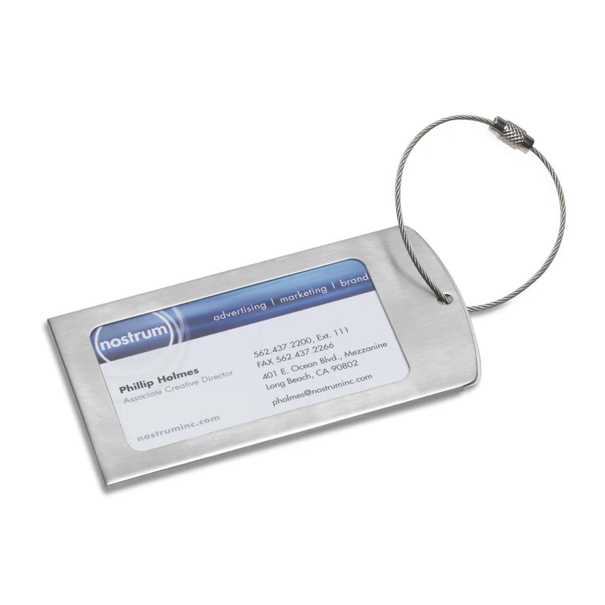 Luggage Tag Brushed Stainless Steel Metal Cord - 4.25 in - product view 5