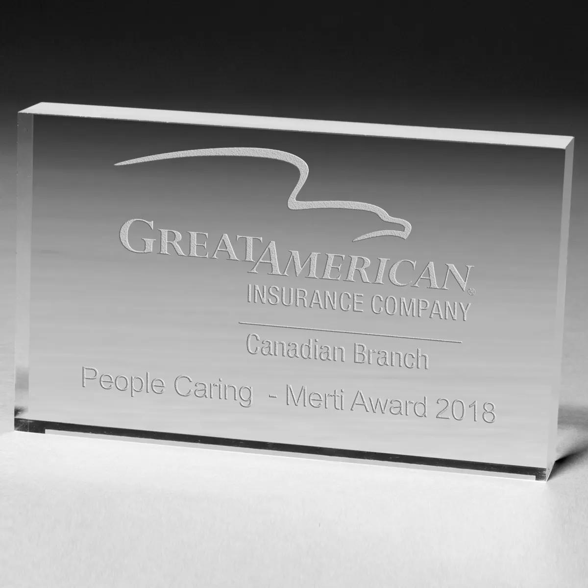 Acrylic Paperweight Rectangle Medium Thick - 3 x 5 x 0.75 in - product view 3