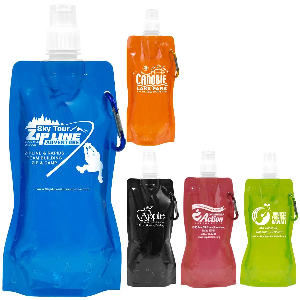 Foldable Water Bottle Polyethylene Carabiner - 18 oz