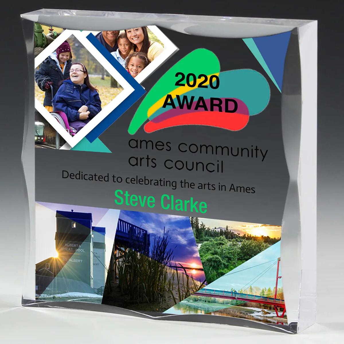 Scalloped Acrylic Paperweight Award Square - 4 x 4 in