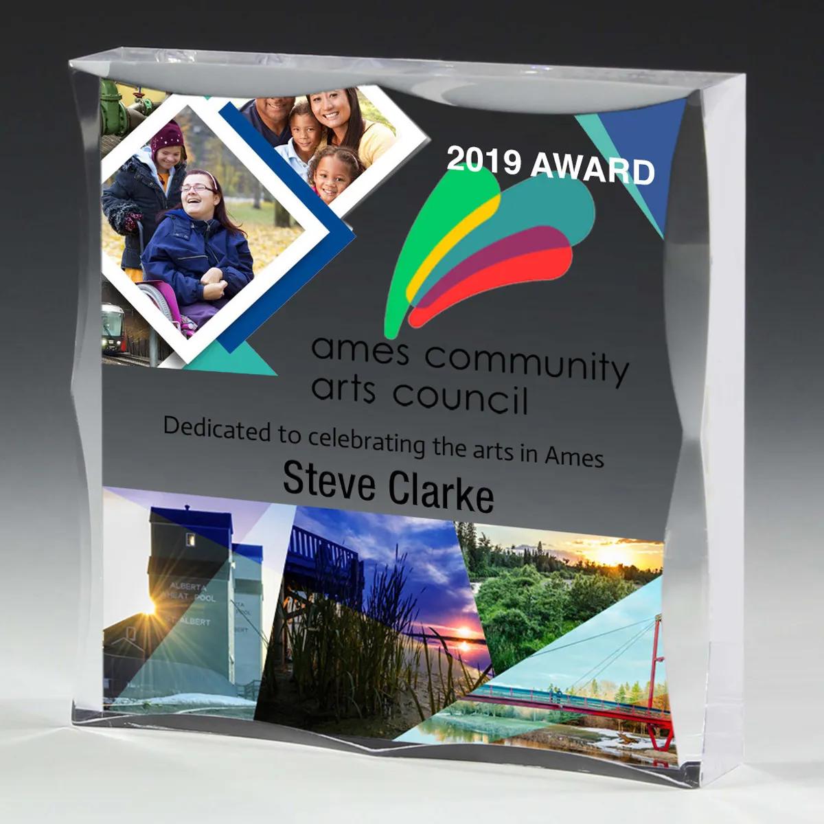 Scalloped Acrylic Paperweight Award Square - 4 x 4 in - product view 3