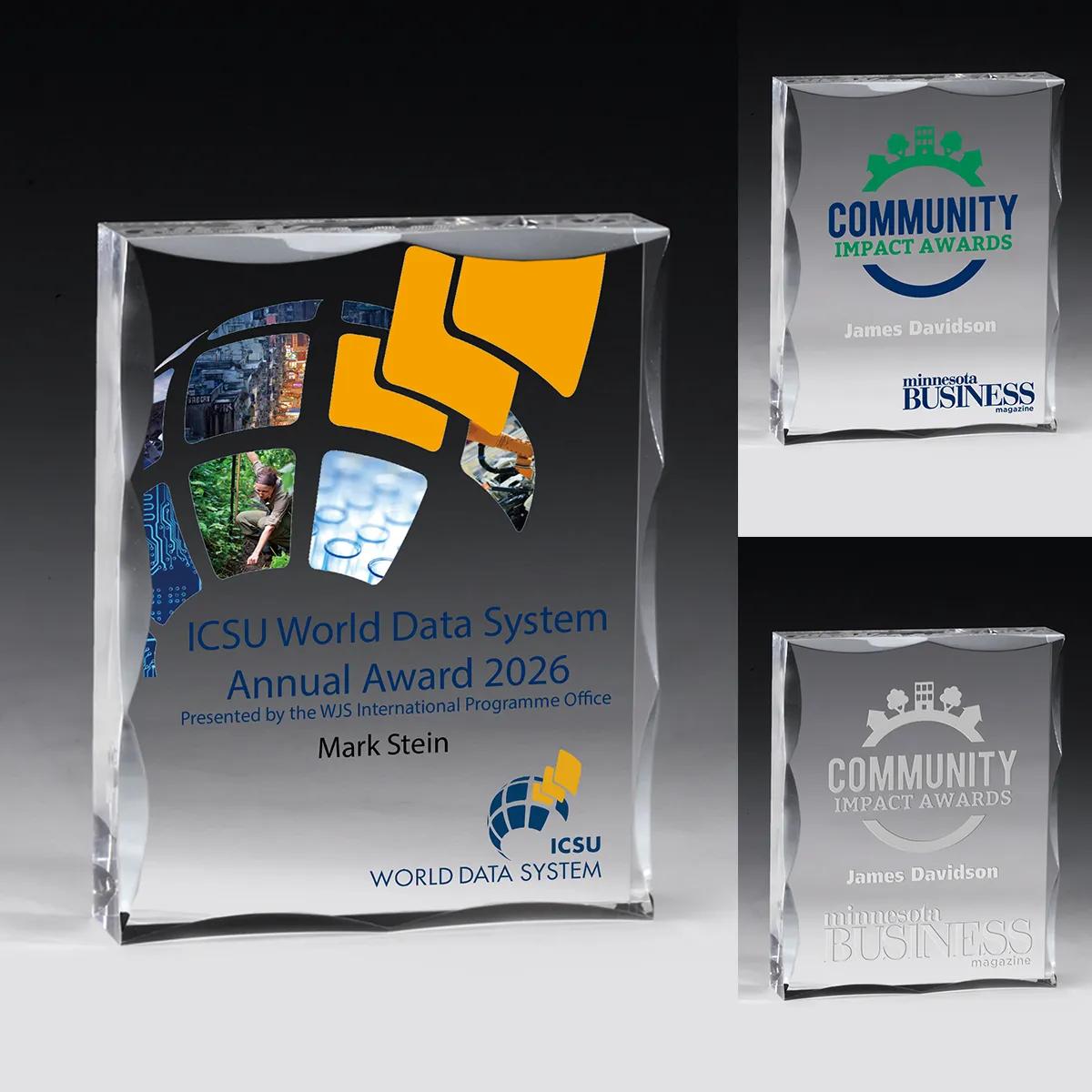 Scalloped Acrylic Paperweight Award Rectangle - 4 x 5 in