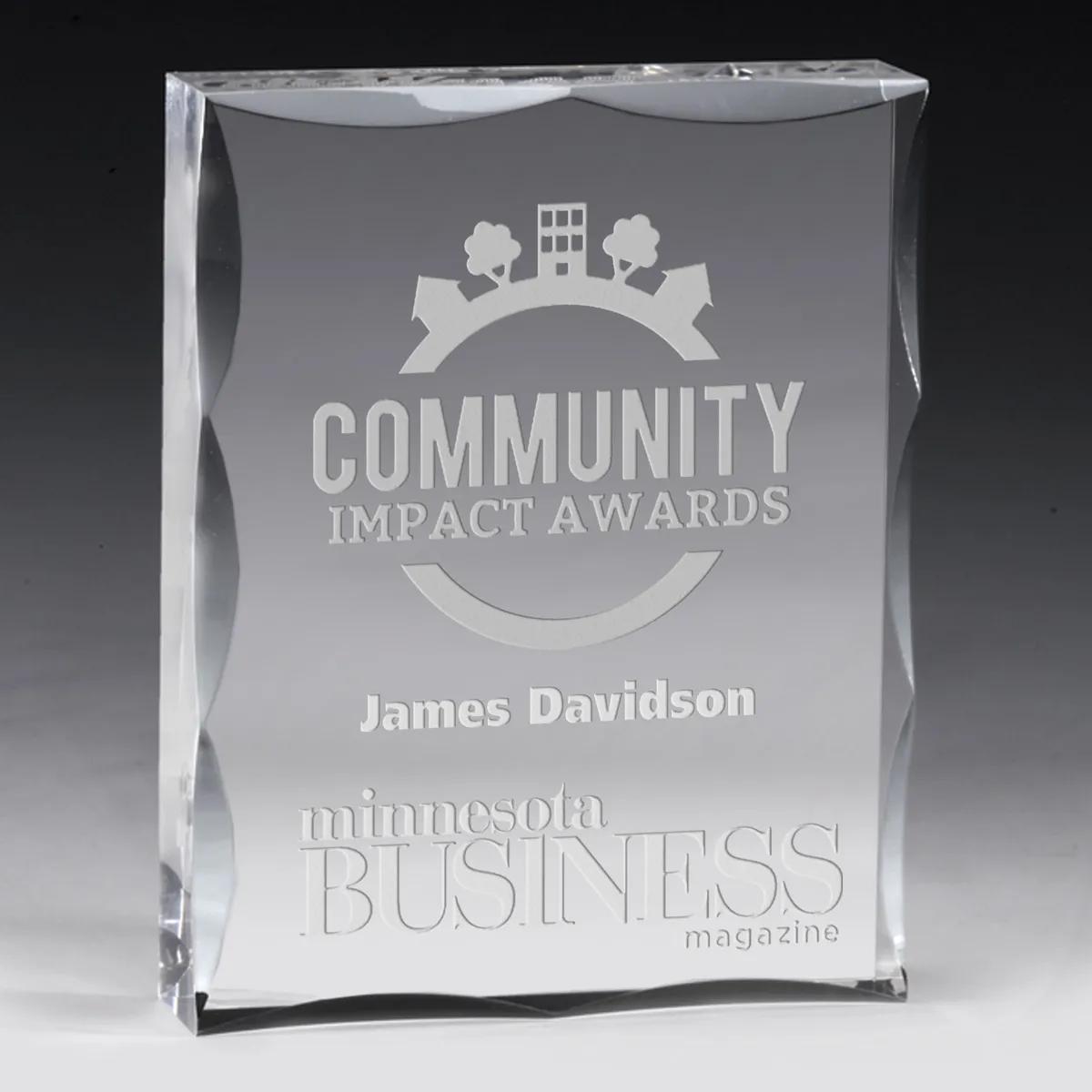 Scalloped Acrylic Paperweight Award Rectangle - 4 x 5 in - product view 2