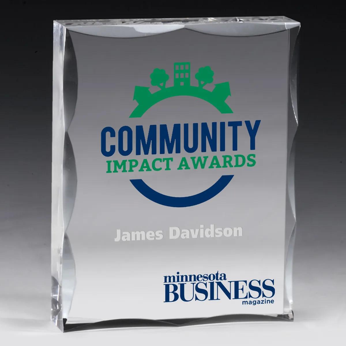 Scalloped Acrylic Paperweight Award Rectangle - 4 x 5 in - product view 3