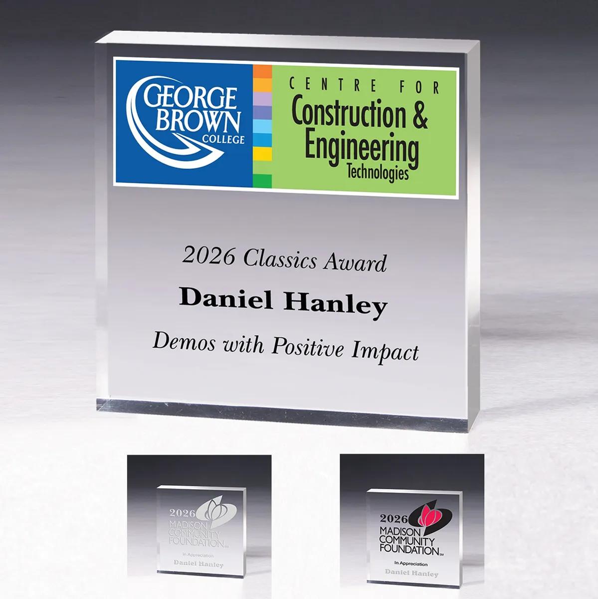 Square Acrylic Paperweight Screen Print Laser - 3 x 3 x 0.75 in