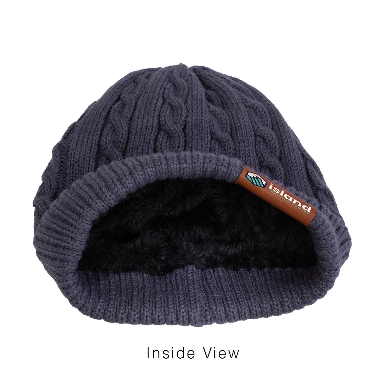 Cable Knit Beanie Fluffy Lined Faux Leather Patch - 8.75 x 9 in - product view 11