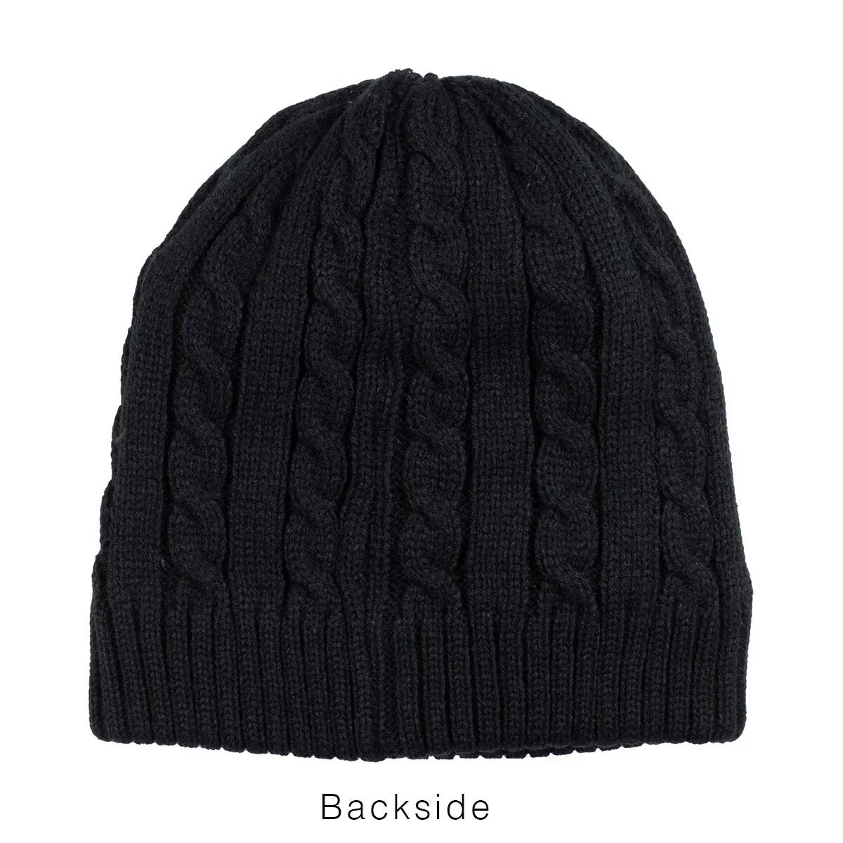 Cable Knit Beanie Fluffy Lined Faux Leather Patch - 8.75 x 9 in - product view 14