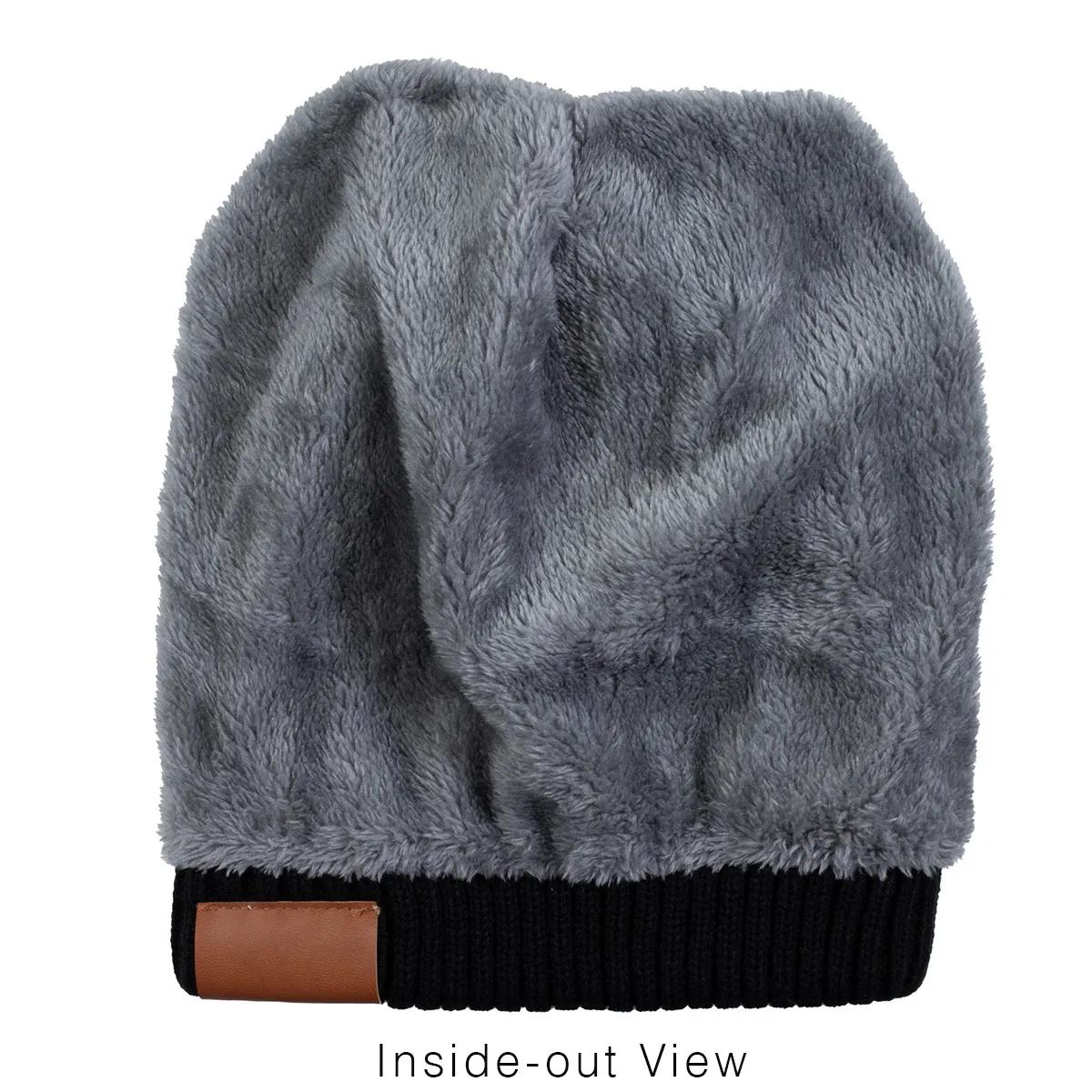 Cable Knit Beanie Fluffy Lined Faux Leather Patch - 8.75 x 9 in - product view 16