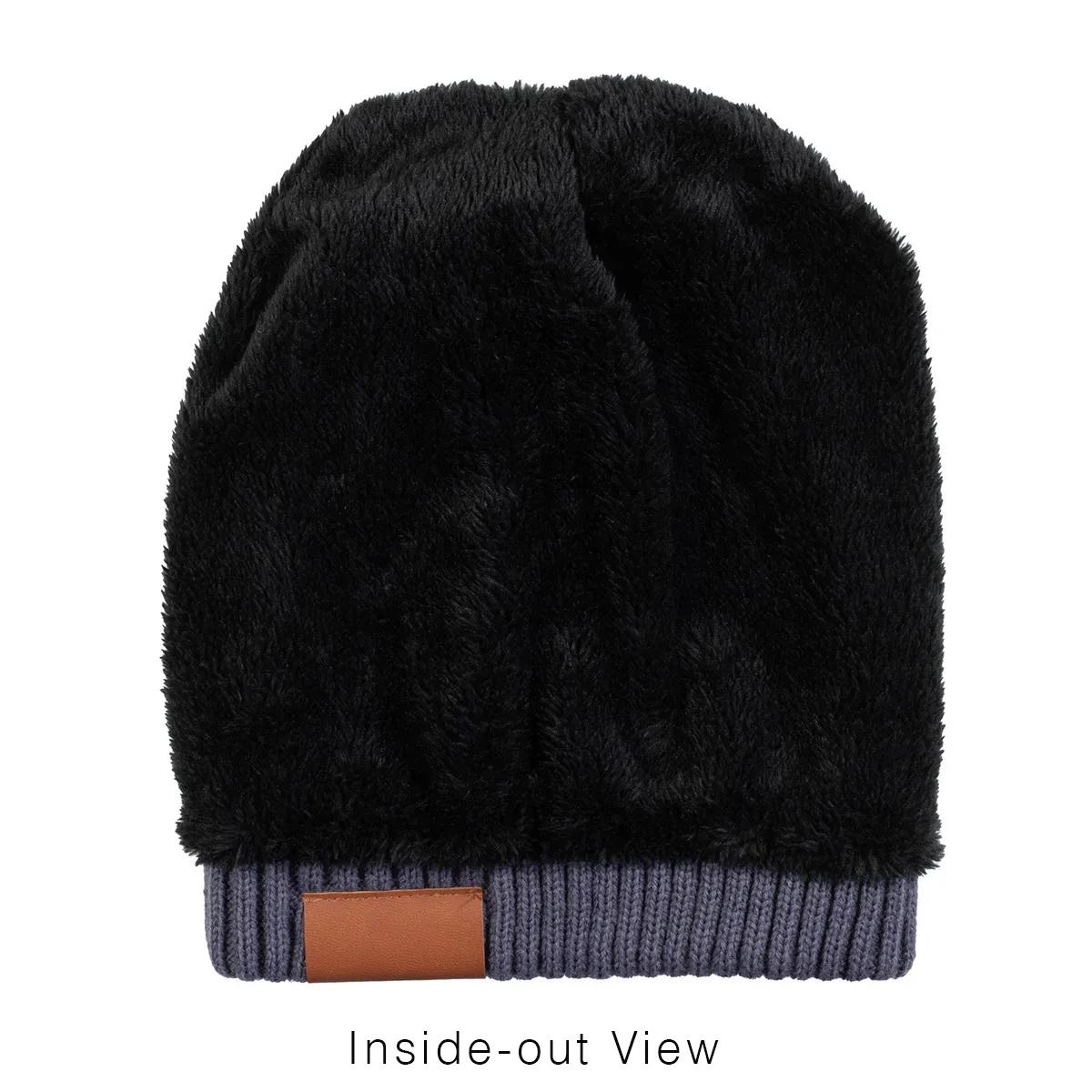Cable Knit Beanie Fluffy Lined Faux Leather Patch - 8.75 x 9 in - product view 22