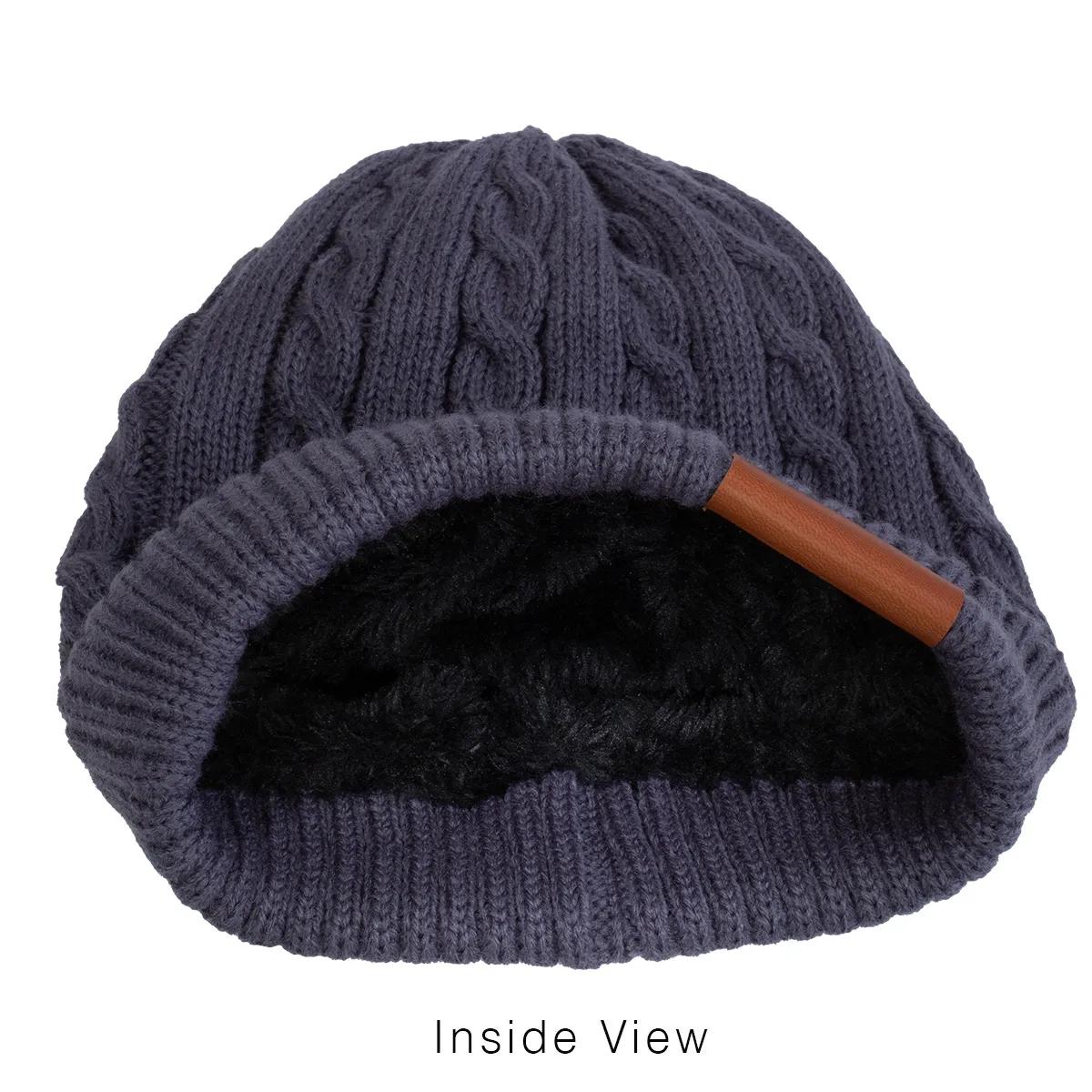 Cable Knit Beanie Fluffy Lined Faux Leather Patch - 8.75 x 9 in - product view 23