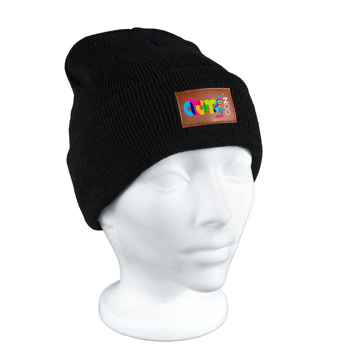 Knit Beanie Cuffed Acrylic Faux Leather Patch - 8 x 7 in - product view 9