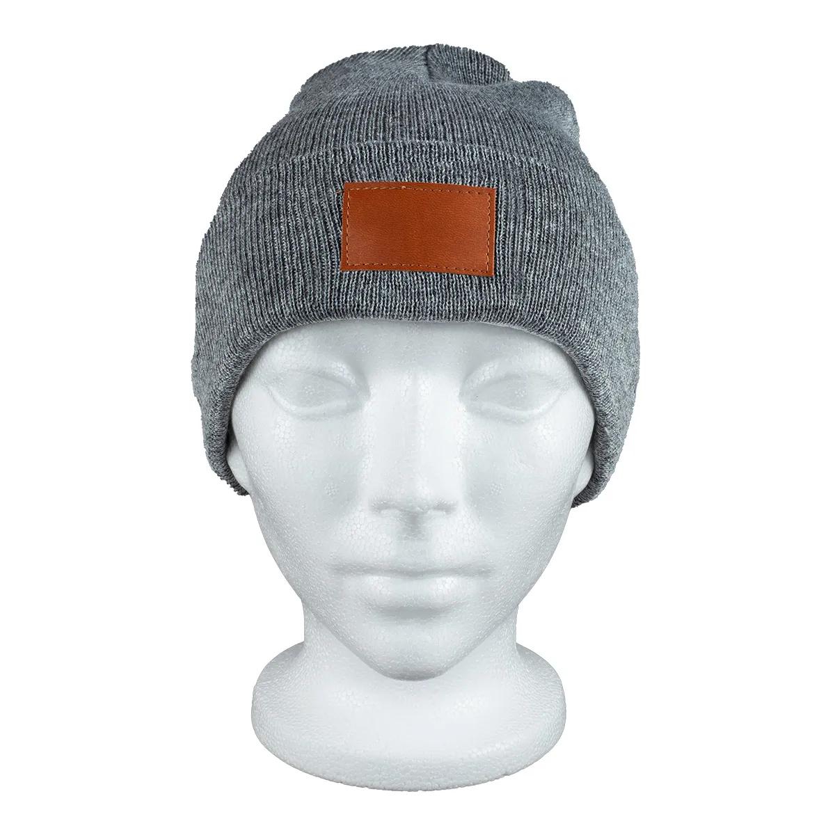 Knit Beanie Cuffed Acrylic Faux Leather Patch - 8 x 7 in - product view 12