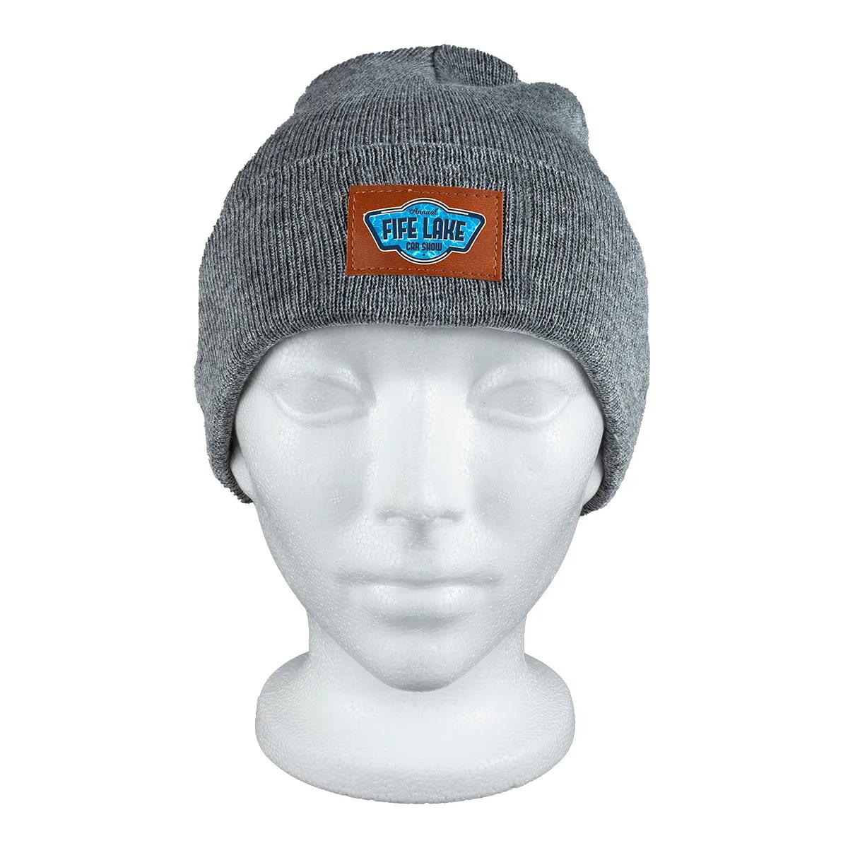 Knit Beanie Cuffed Acrylic Faux Leather Patch - 8 x 7 in - product view 13