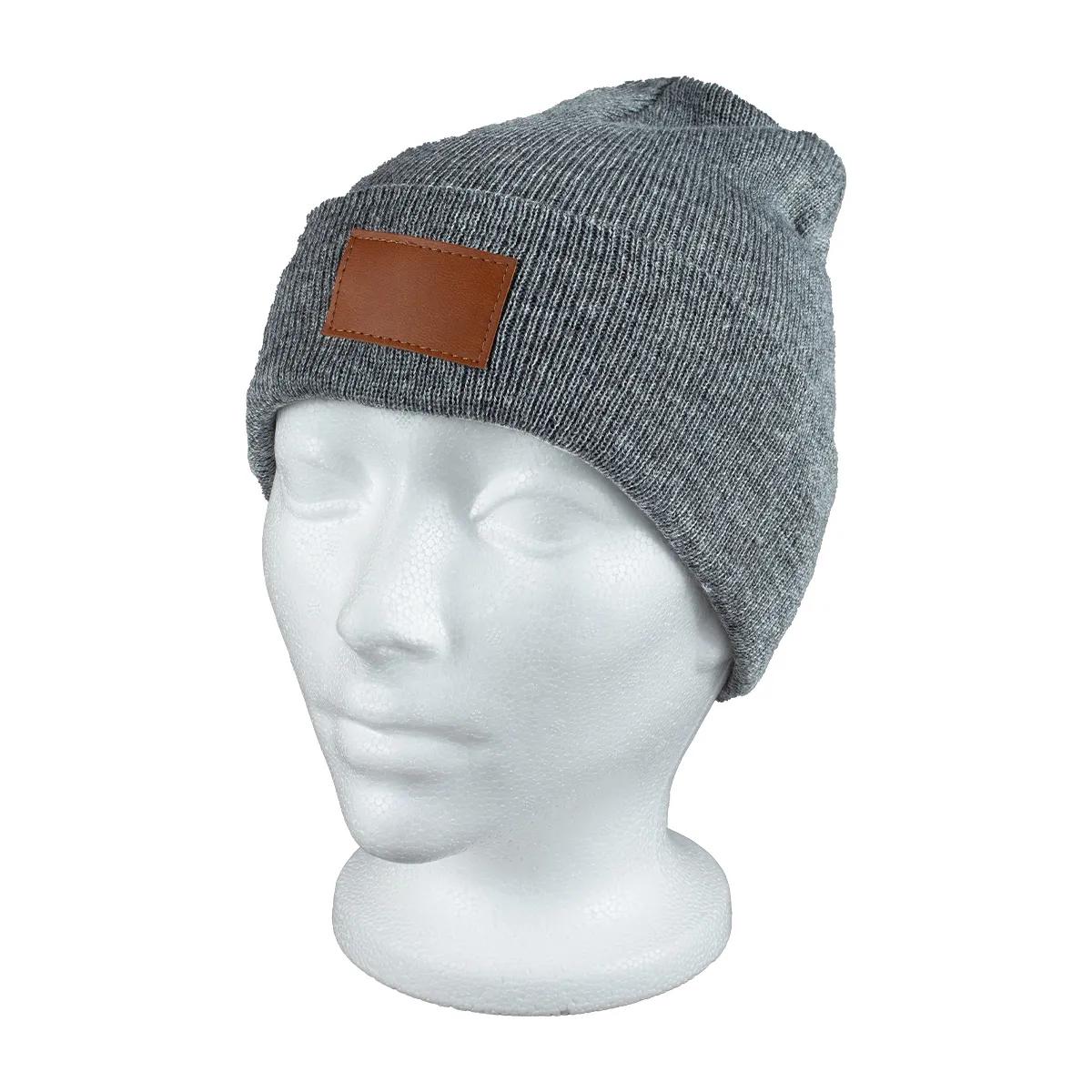 Knit Beanie Cuffed Acrylic Faux Leather Patch - 8 x 7 in - product view 14