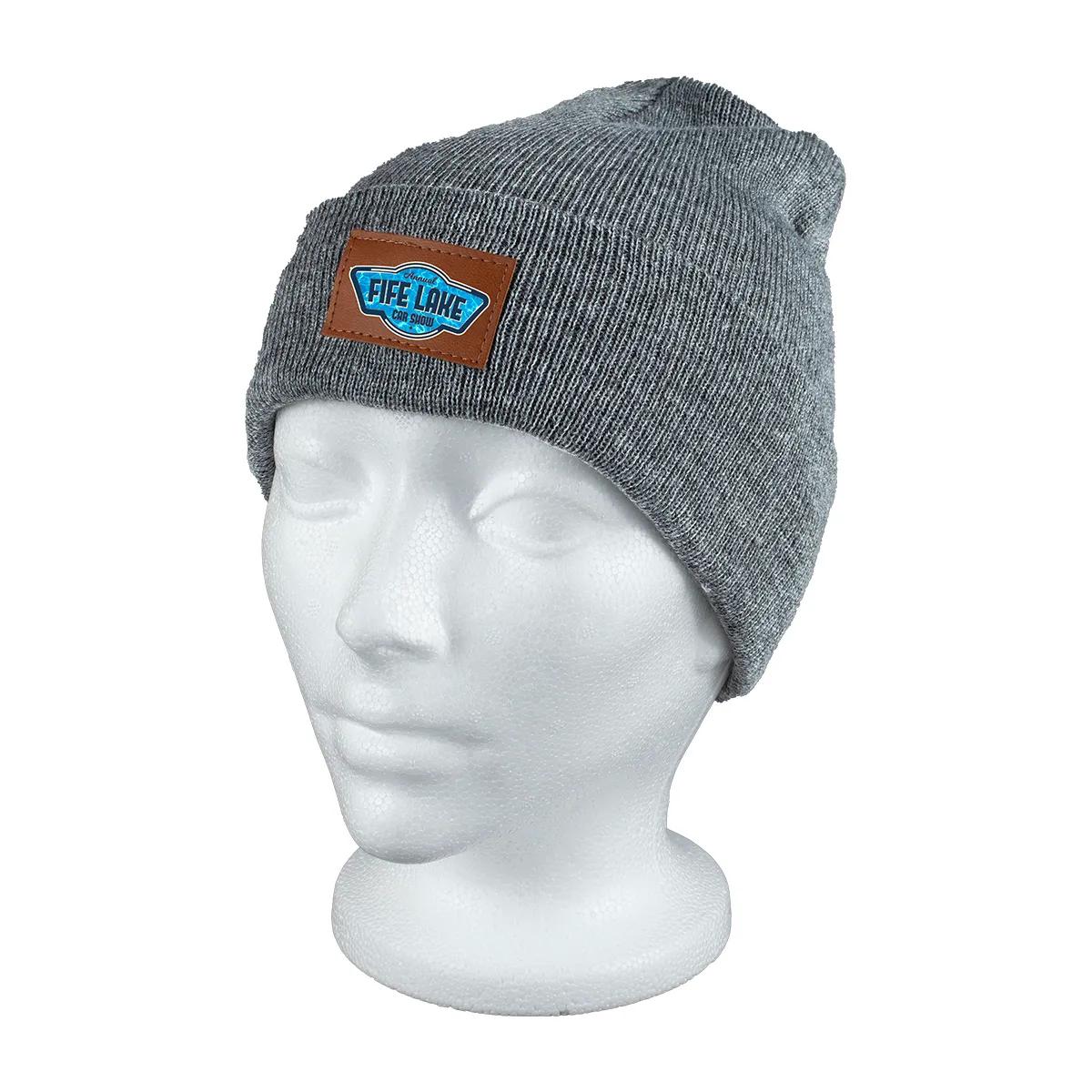 Knit Beanie Cuffed Acrylic Faux Leather Patch - 8 x 7 in - product view 15