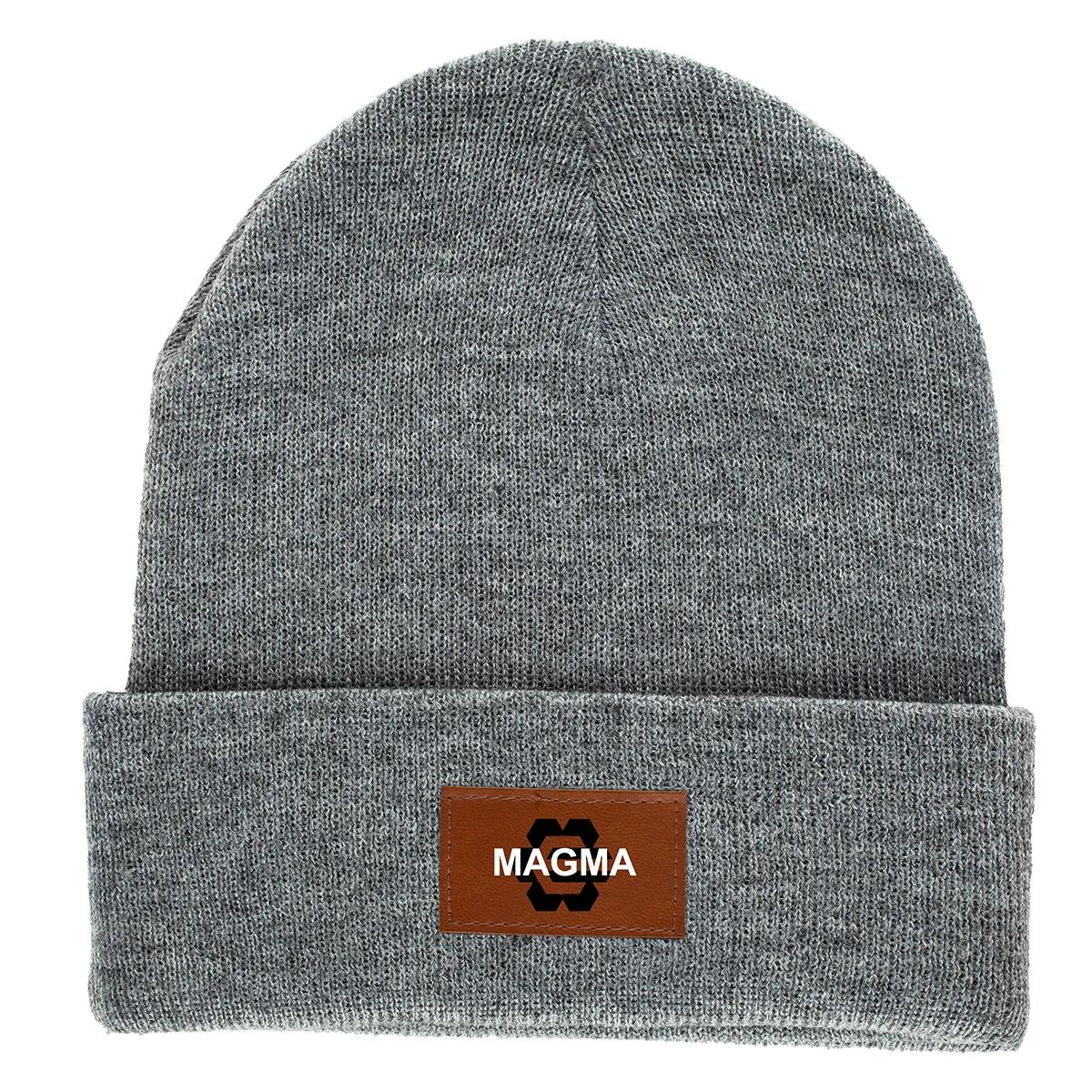 Knit Beanie Cuffed Acrylic Faux Leather Patch - 8 x 7 in - product view 21