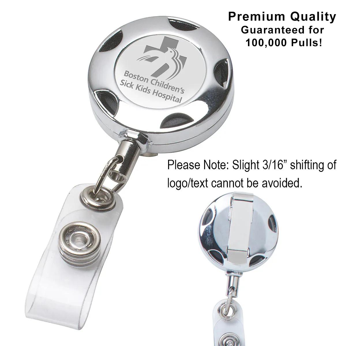 Badge Reel Retractable Chrome Metal Laser Engrave - 1.25 in