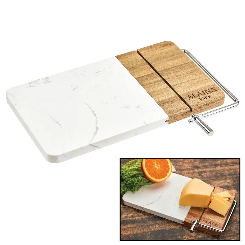 Marble Acacia Cheese Board with Wire Slicer - 11 x 6.25 in