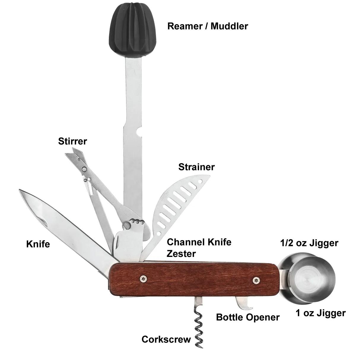 Bartender Multi Tool Rosewood 10-in-1 - 8.75 x 1.6 in - product view 3