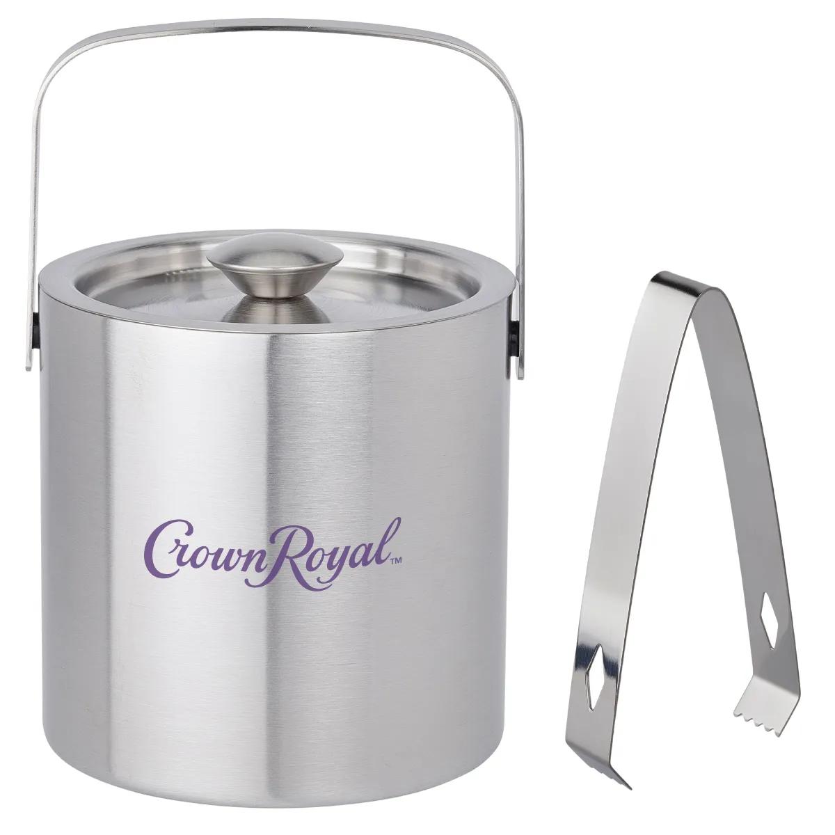 Double Wall Ice Bucket with Tongs Steel - 1.3 L