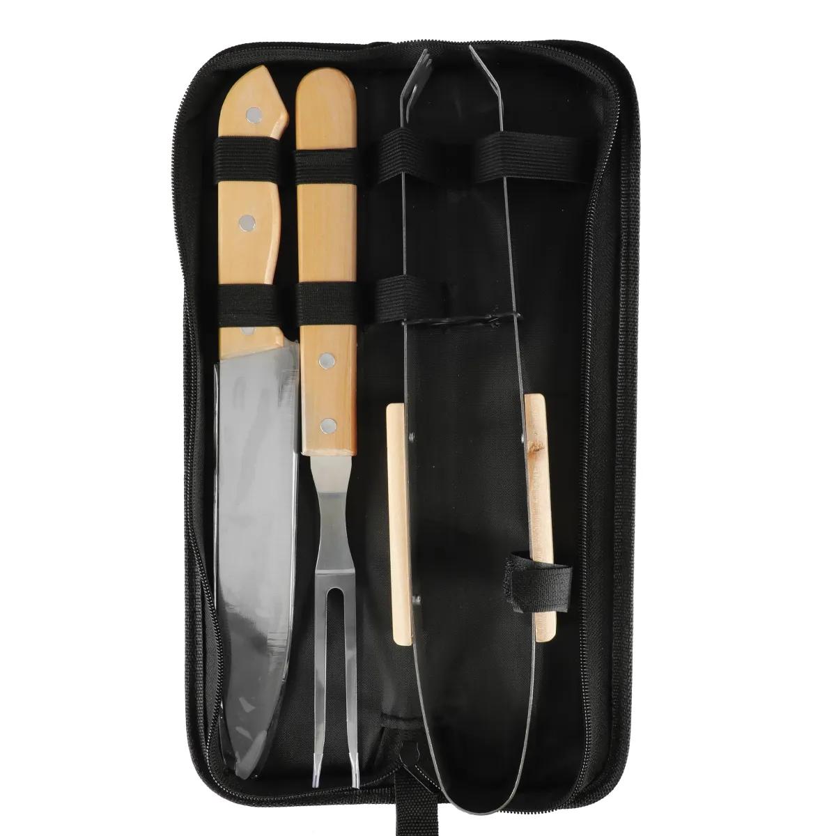 BBQ Grill Tool Set 3 Piece Bamboo Handles with Case - 14.5 x 3.5 in - product view 4