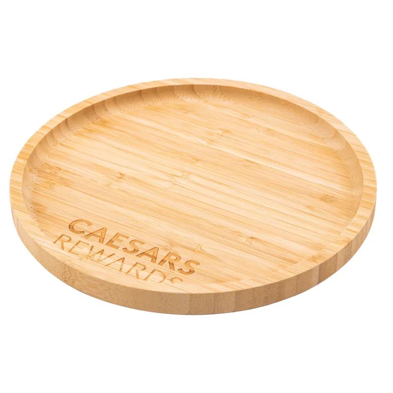 Round Bamboo Serving Tray Raised Edges Display Platter - 9.88 in Dia