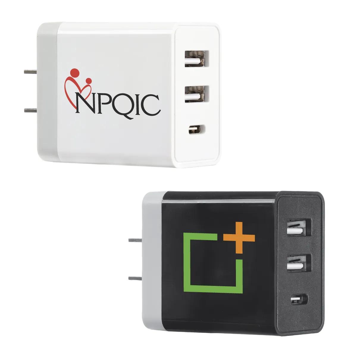 USB Wall Charger 3-Port 18W Power Adapter - 2.75 x 1.75 in