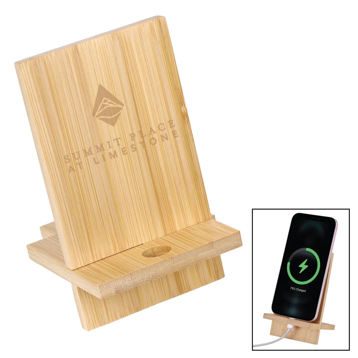 Phone Stand Bamboo Deluxe Cable Pass-Through - 3 x 3 x 5 in