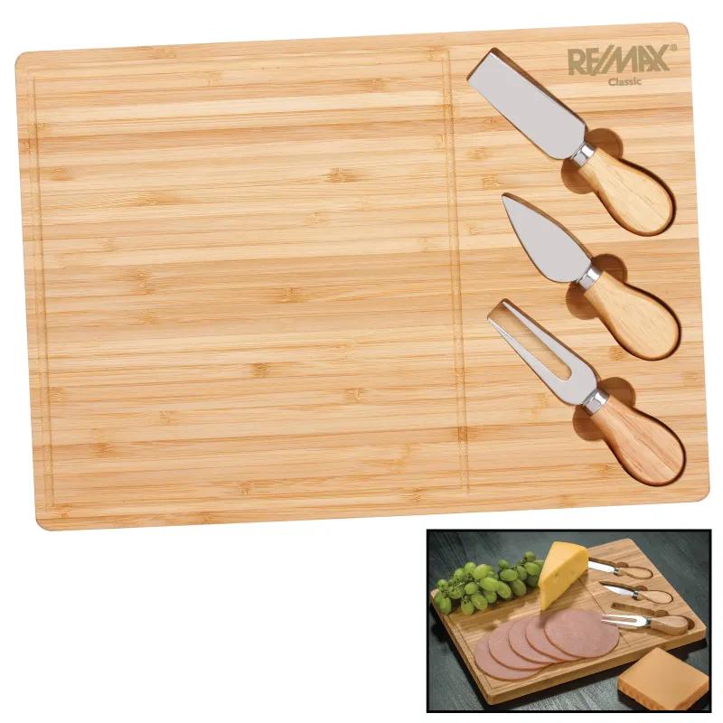 Bamboo Cheese Board Set with 3 Knives Storage - 13.75 x 9.75 in