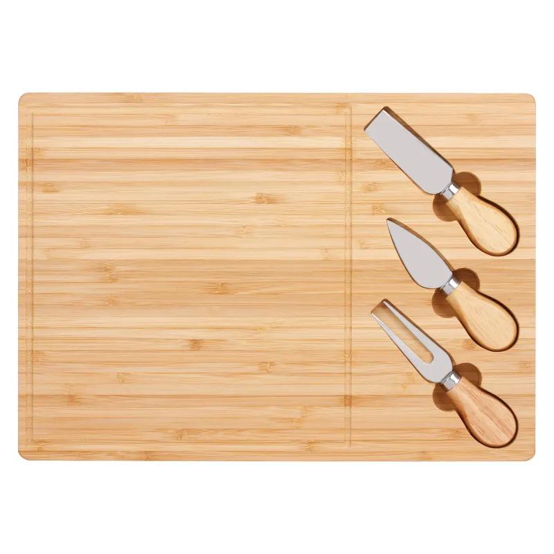 Bamboo Cheese Board Set with 3 Knives Storage - 13.75 x 9.75 in - product view 2