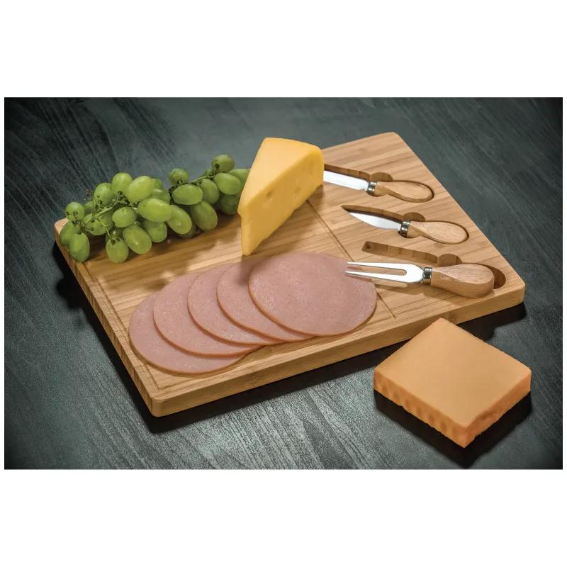 Bamboo Cheese Board Set with 3 Knives Storage - 13.75 x 9.75 in - product view 3