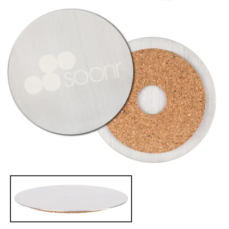 Stainless Steel Coaster Round Brushed Cork Base - 3.5 in