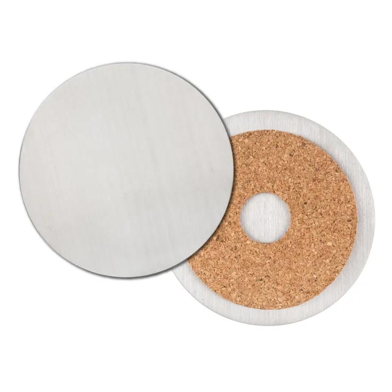 Stainless Steel Coaster Round Brushed Cork Base - 3.5 in - product view 3