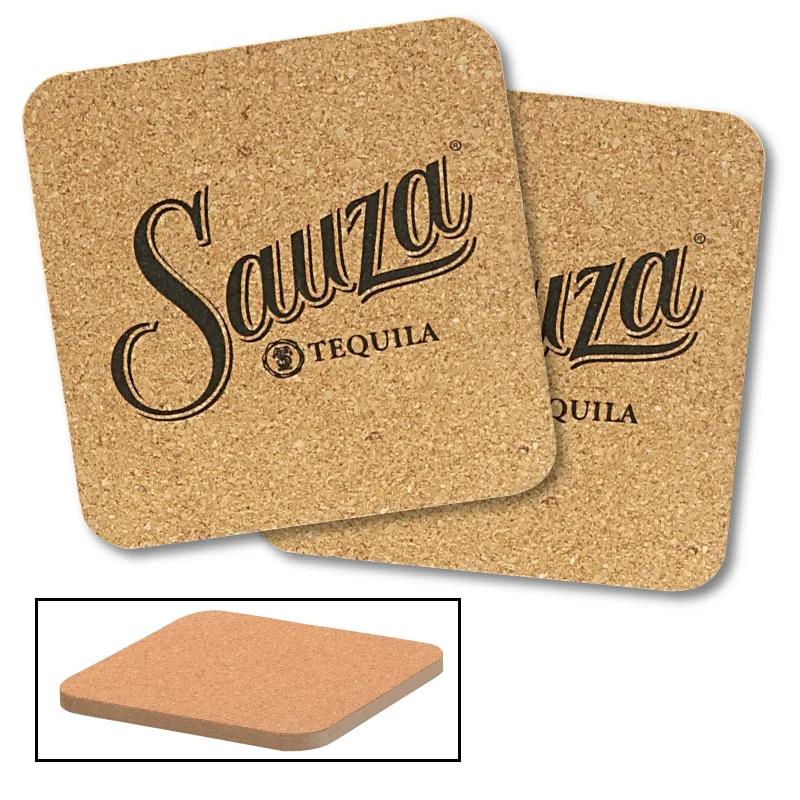 Cork Coaster Square Natural Fiberboard Backing - 3.75 in