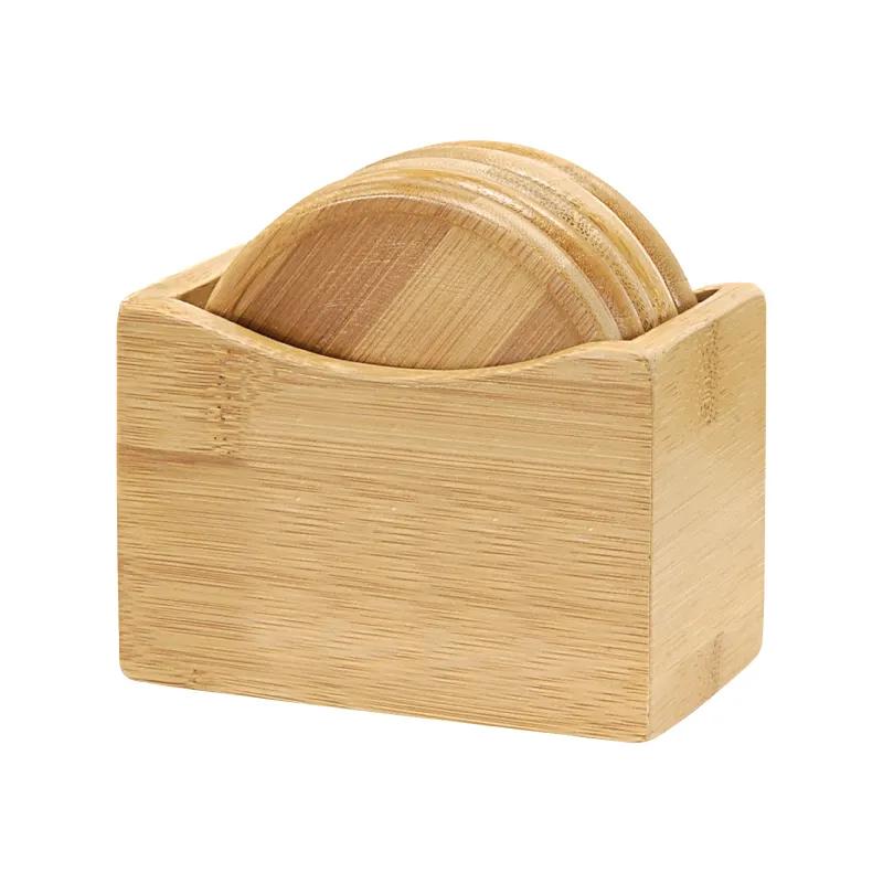 Bamboo Coaster Set Round with Stand 5 Piece - 4.25 x 4 in - product view 2