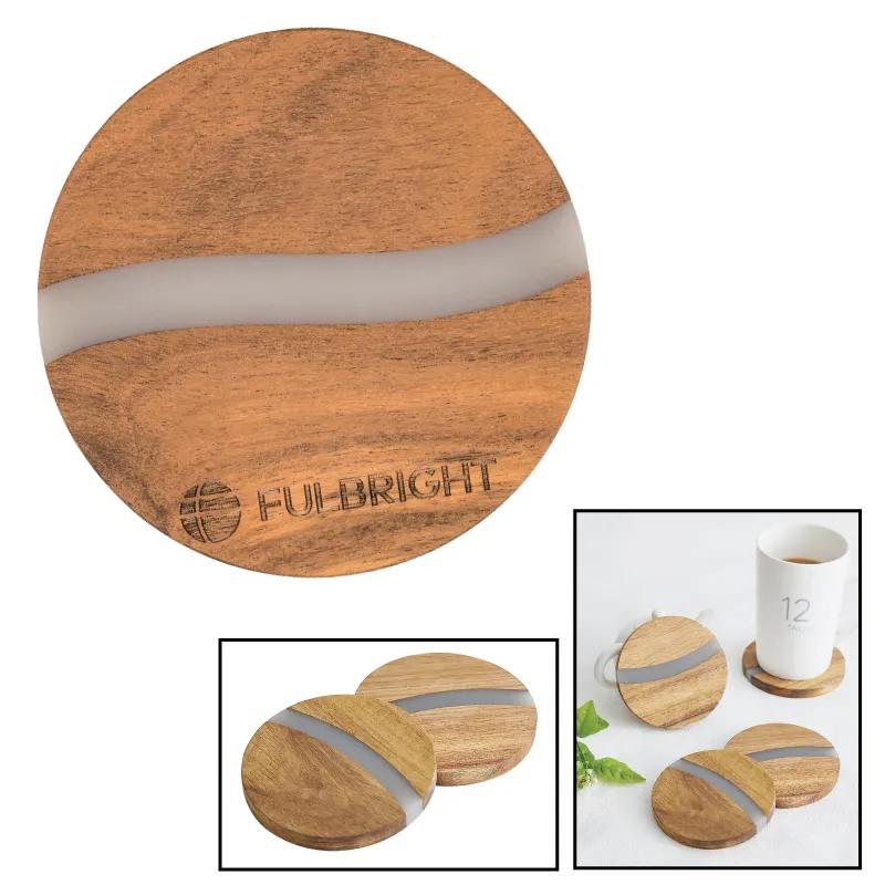 Acacia Wood Resin Coaster Laser Engraved - 4 in Dia