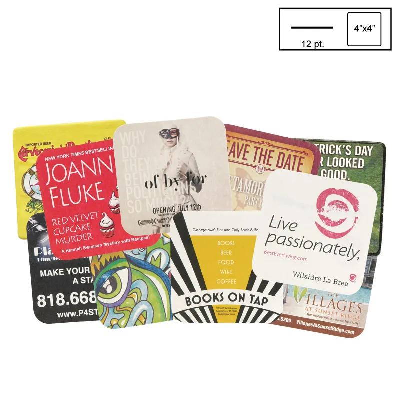 4" Square Light Weight (12 pt) Pulpboard Coaster w/ 4 Color Process Printing (CMYK) - product view 1