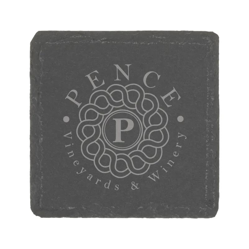 Natural Slate Stone Coaster Square Padded Feet - 4 x 4 in