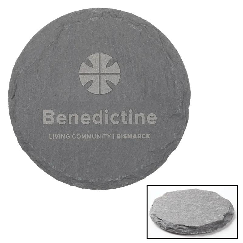 Natural Slate Stone Coaster Round Padded Feet - 4 in Dia