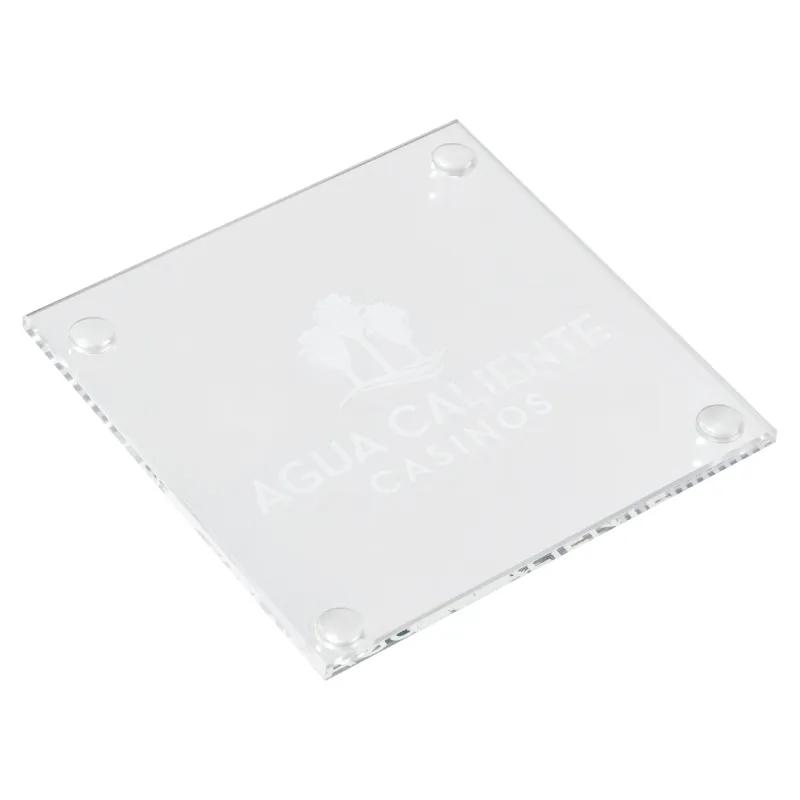 Square Glass Coaster Rubber Feet Laser Etched - 3.5 x 3.5 in