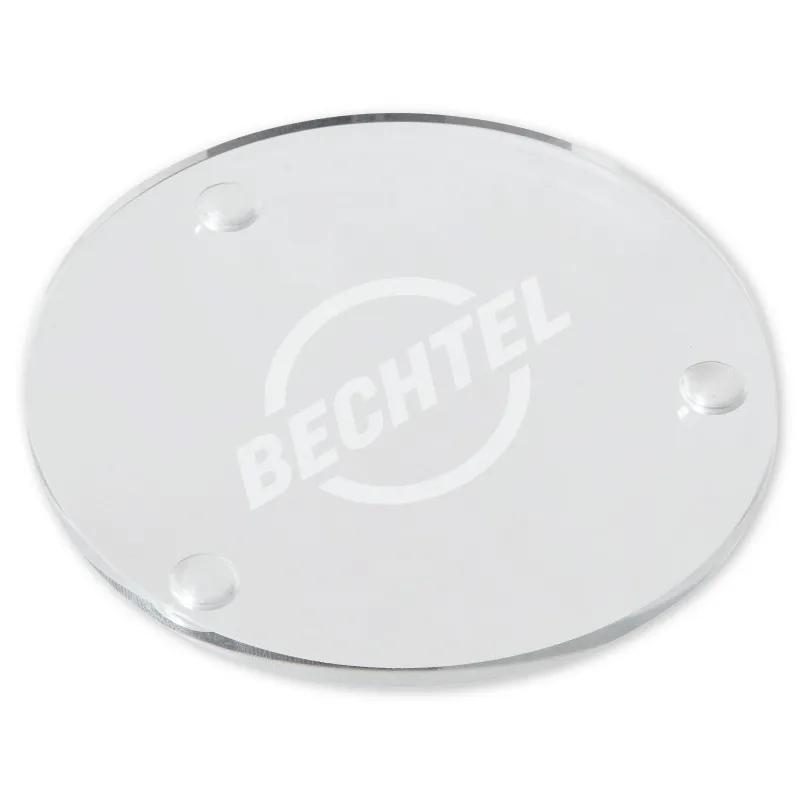 Round Glass Coaster Rubber Feet Laser Etched - 3.5 in Dia