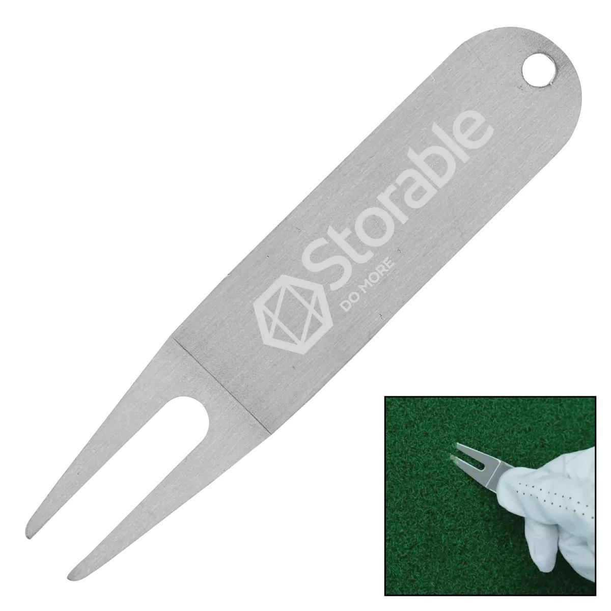 Steel Golf Divot Repair Tool Two Prong Laser Engraved - 3 x 5/8 in